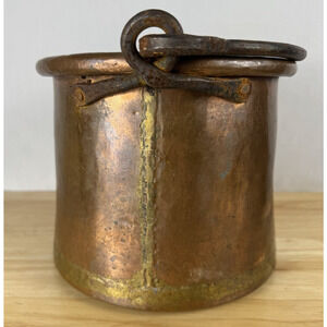 Antique Hammered Copper Pot Turkish Style Rolled Edge Forged Handles 8"x7"